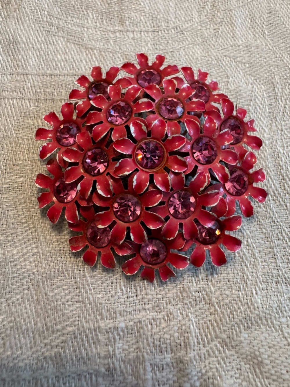 VTG 1950’s Cluster Floral Enamel Brooch in Pink